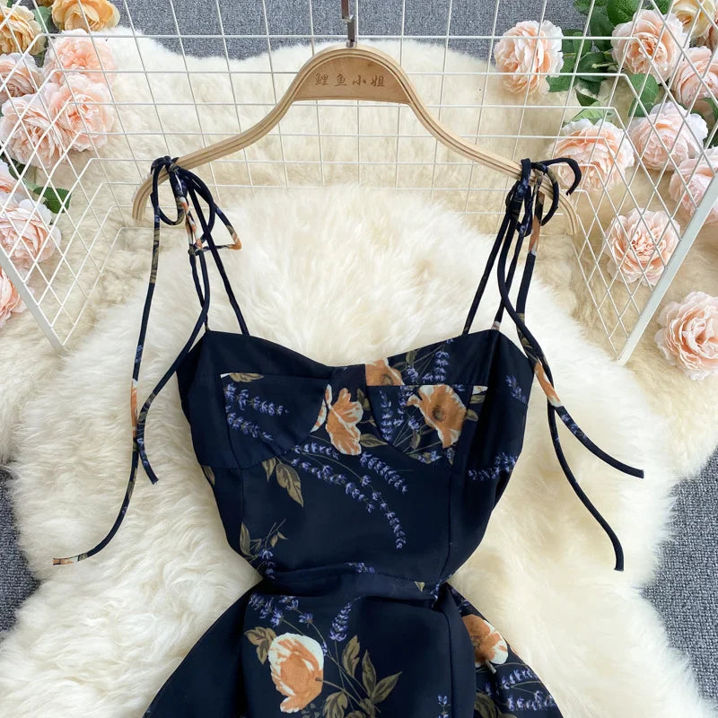 Vintage Bloemenprint Chiffon Jurk voor Zomerse Feesten