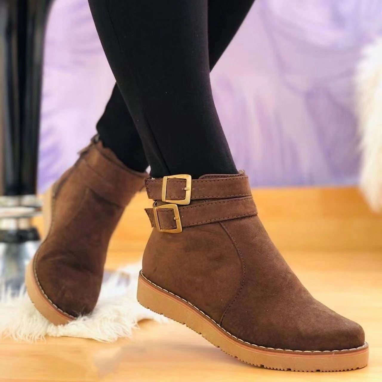 Dames Enkellaarsjes met Suède Look – Plat & Duurzaam voor Elke Dag