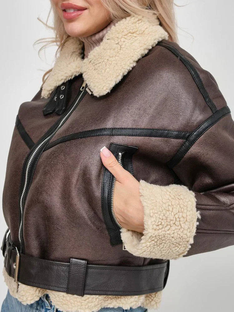 Vrouwen Faux Fur Mantel Zacht Lamswol Look