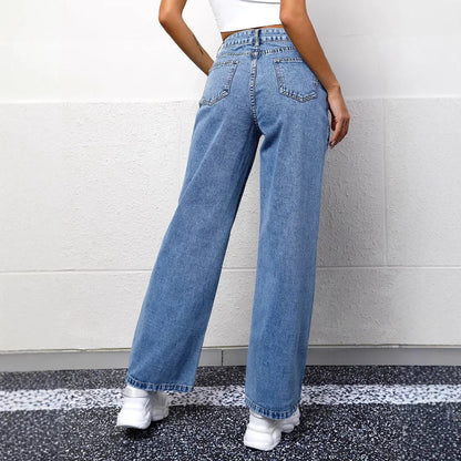 Dames High Waist Jeans Ruime Broek Zijde