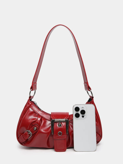 Hobo Bag van Vintage Kunstleer – Met Gesp en Verstelbare Schouderriem