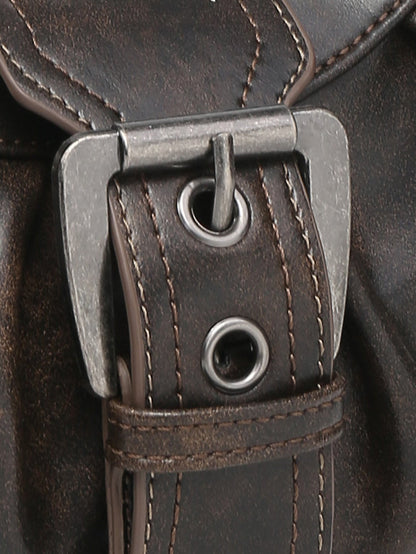 Hobo Bag van Vintage Kunstleer – Met Gesp en Verstelbare Schouderriem