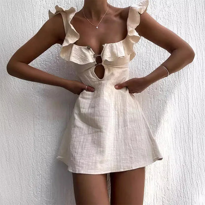 Ruffle | Abito Estivo Corto Donna con Scollo a V e Volant-1