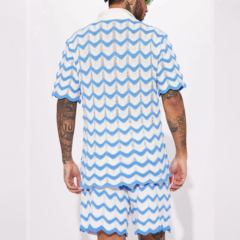 Gebreide Zomer Set voor Heren met Zigzagpatroon