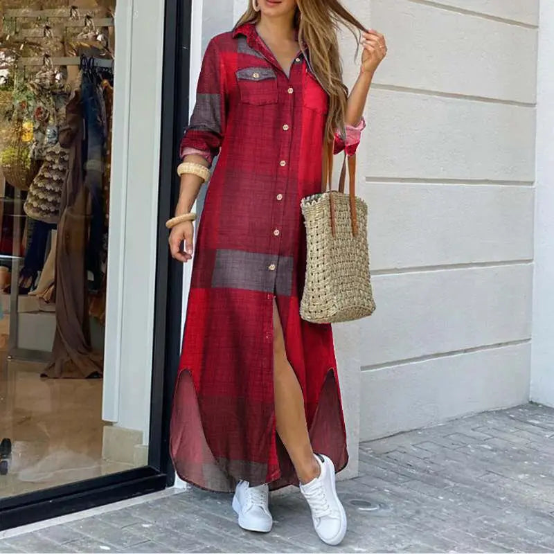 Maxi Denim Jurk met Relaxte Pasvorm en Shirtkraag