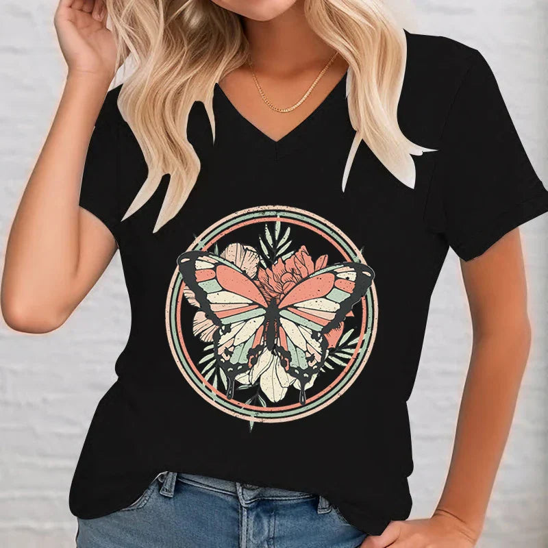V-hals Shirt Bedrukt Casual Dame