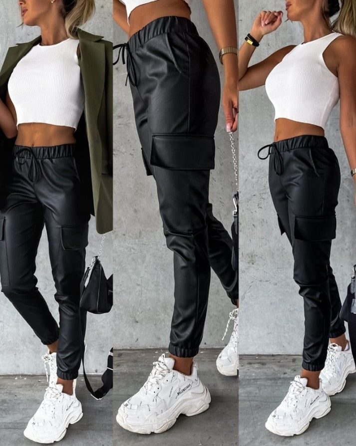 Dames Cargo Broek Lederlook Jade Groen