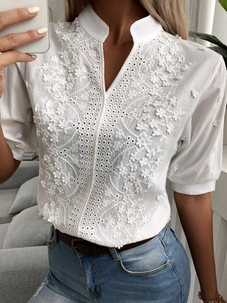 Dames Blouse Broderie Elegante Pasvorm - Mode Vibes
