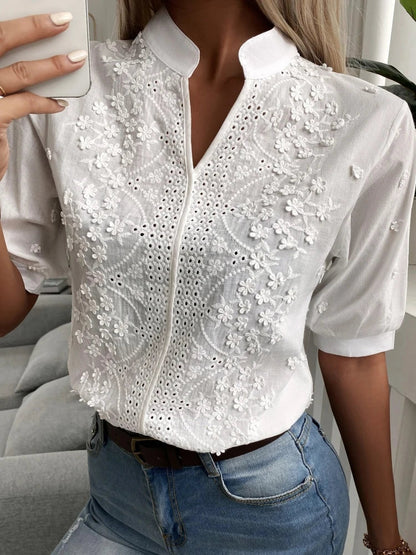 Dames Blouse Broderie Elegante Pasvorm - Mode Vibes
