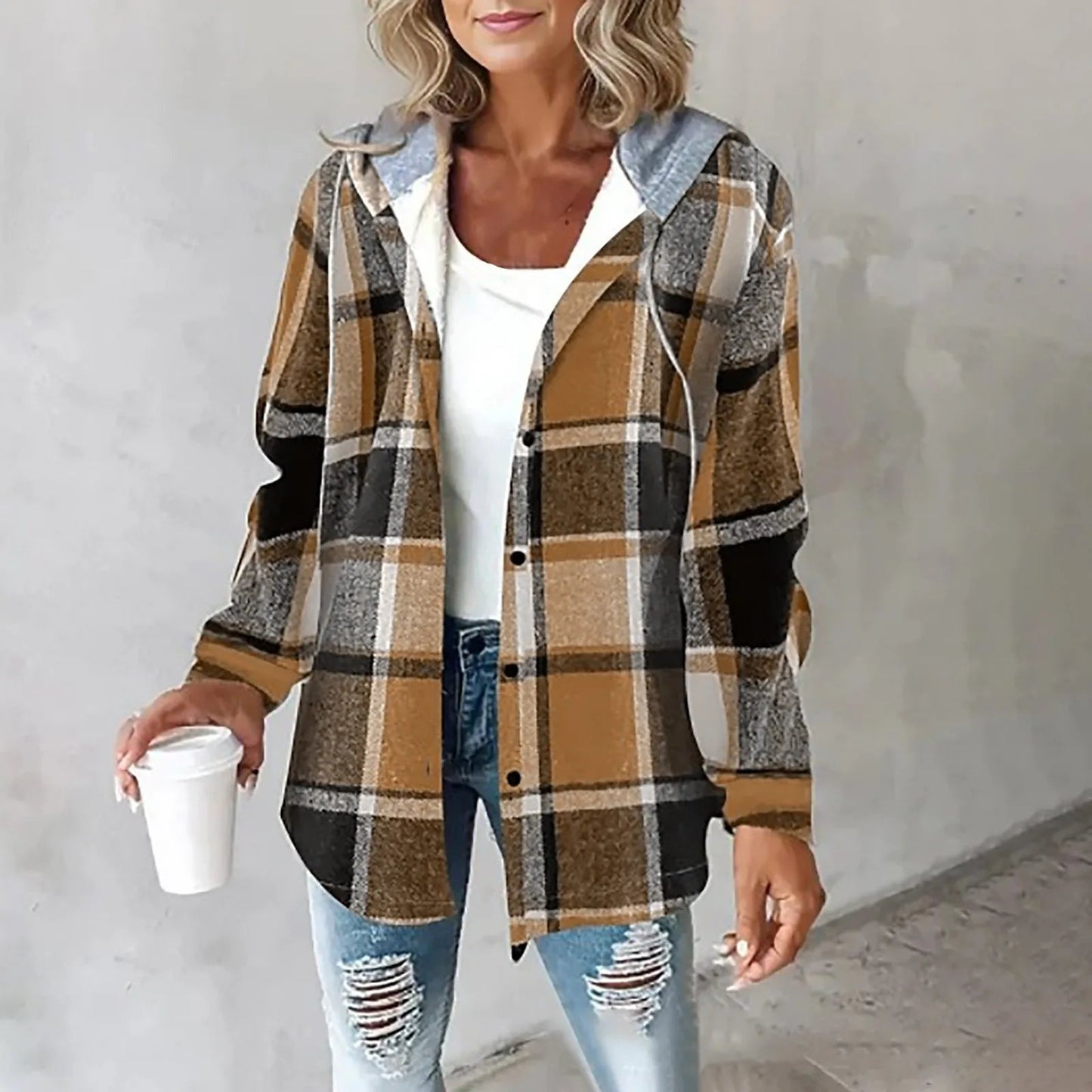 Geruite Dames Overhemdjas met Capuchon – Knoopsluiting & Comfort Fit