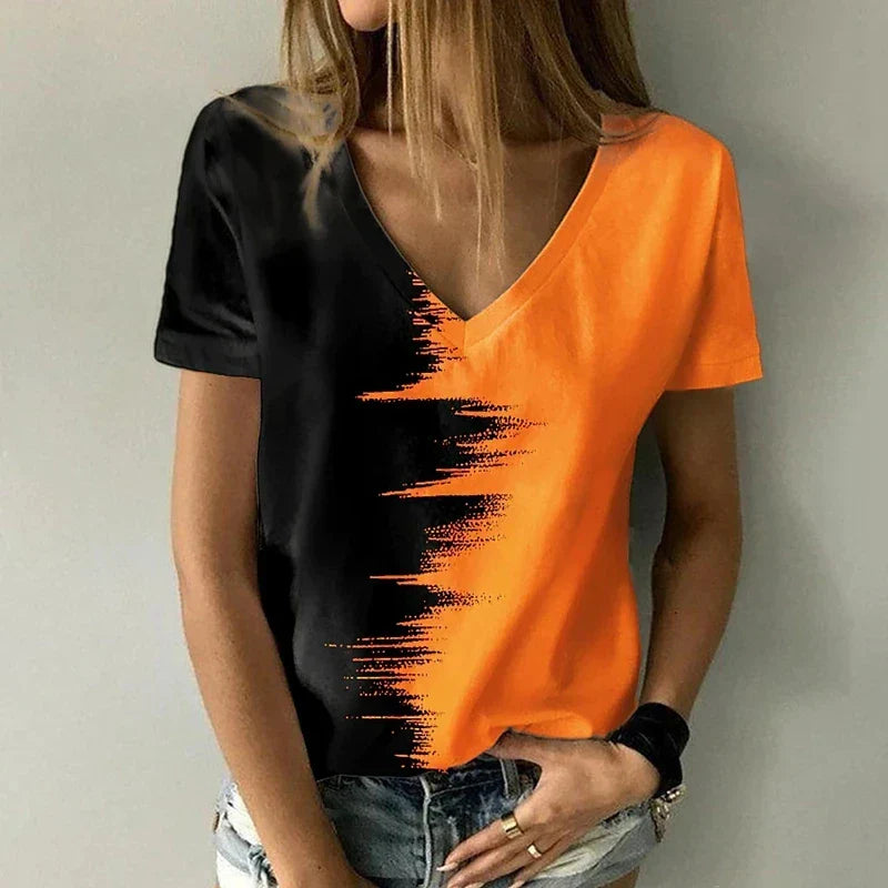 Vrouwen T-shirt Korte Mouwen V-hals Zomer
