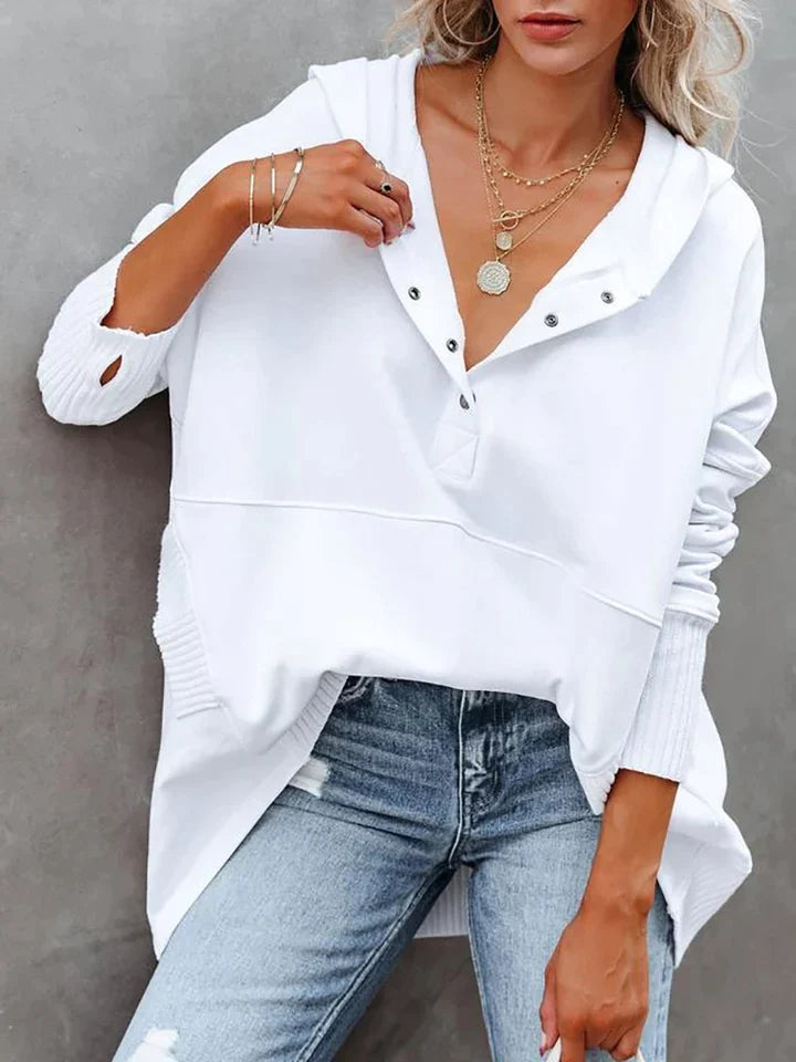 Dames Hoodie V-hals Zacht Katoen Casual - Mode Vibes