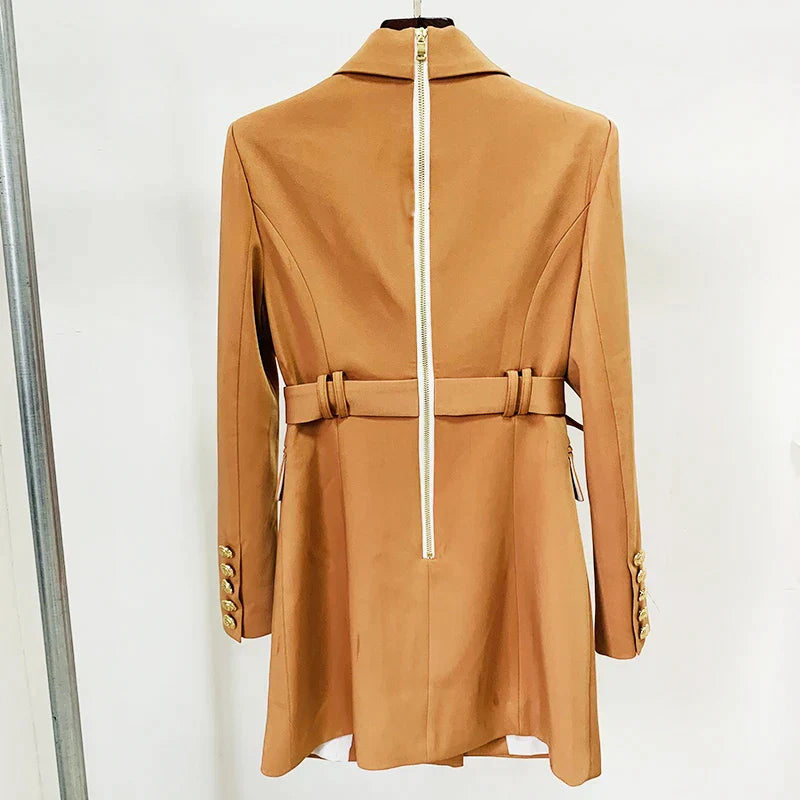 Blazerjurk Double-Breasted Met Riem Elegant Dame Jurk