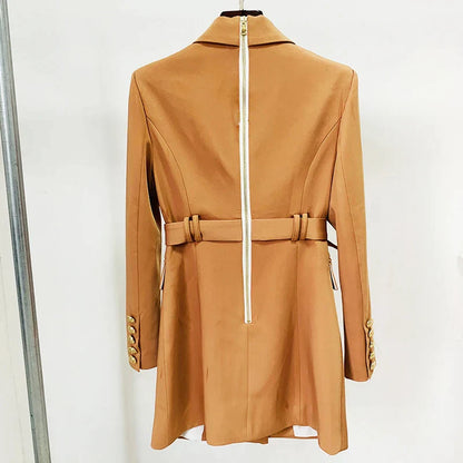 Blazerjurk Double-Breasted Met Riem Elegant Dame Jurk