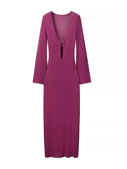 Gehaakte Maxi Jurk Sexy Flared Mouwen Zomerjurk