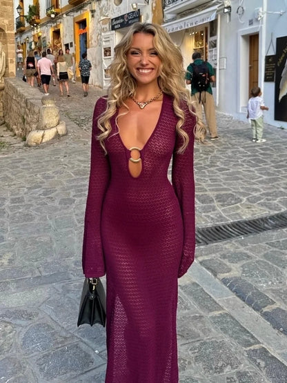 Gehaakte Maxi Jurk Sexy Flared Mouwen Zomerjurk