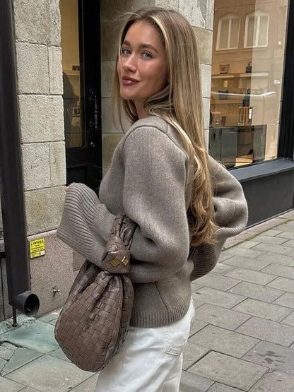 Gebreid Vest Wolmix Taupe Warm en Stijlvol