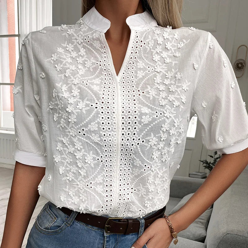 Damesblouse Geborduurd Bloemencollectie Elegant - Mode Vibes