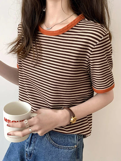 DamesChique Retro Gestreepte Zomer T-Shirt