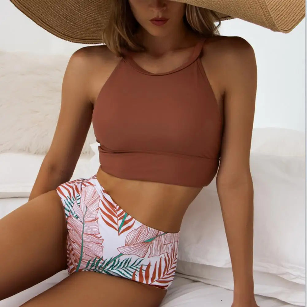 Bloemen Bikini Set Hoge Taille Vrouw