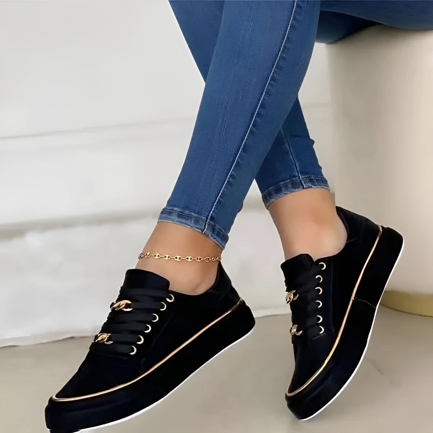 Dames Sneakers Platform met Ketting Detail – Casual Schoenen voor Dagelijks Gebruik