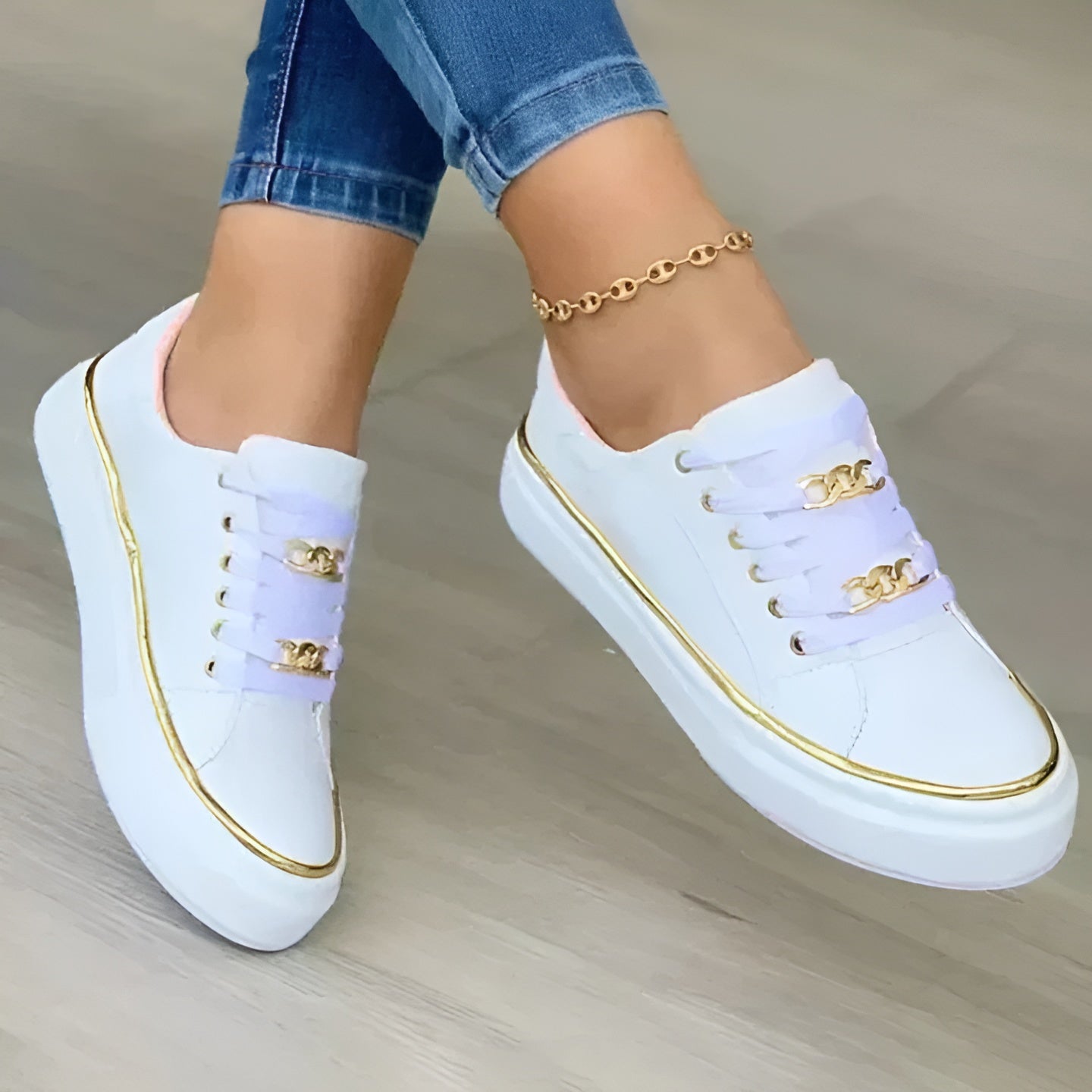 Dames Sneakers Platform met Ketting Detail – Casual Schoenen voor Dagelijks Gebruik