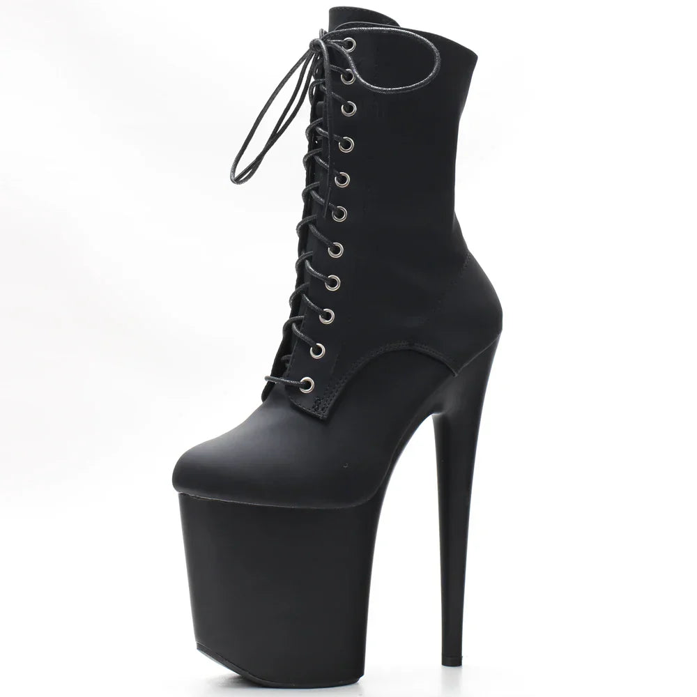 Dames Enkellaarsjes Zwart 8 cm Hak Lace Up - Mode Vibes