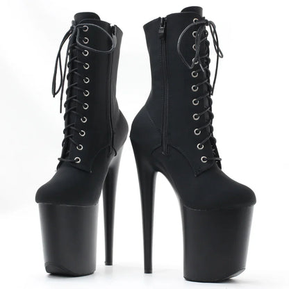 Dames Enkellaarsjes Zwart 8 cm Hak Lace Up