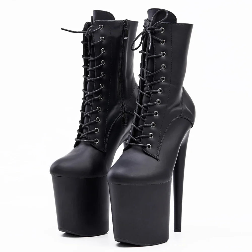 Dames Enkellaarsjes Zwart 8 cm Hak Lace Up