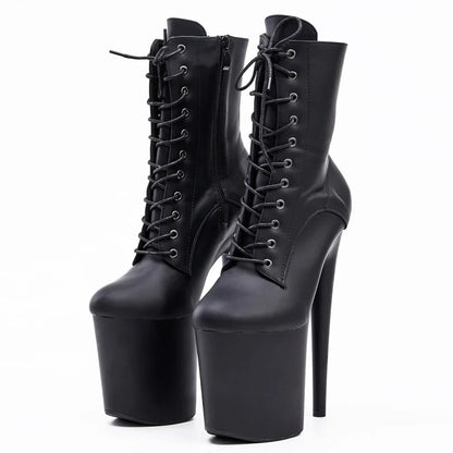 Dames Enkellaarsjes Zwart 8 cm Hak Lace Up