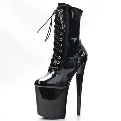 Dames Enkellaarsjes Zwart 8 cm Hak Lace Up