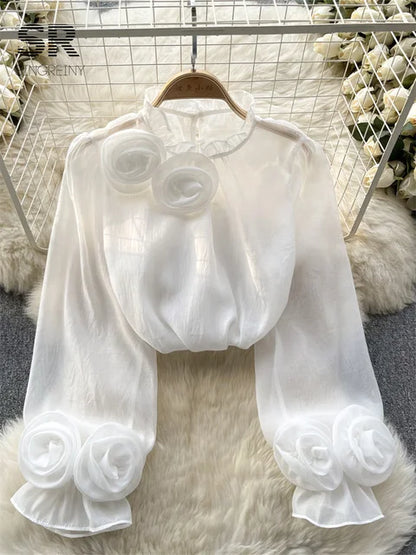 Modieuze Mesh Bloemen Blouse