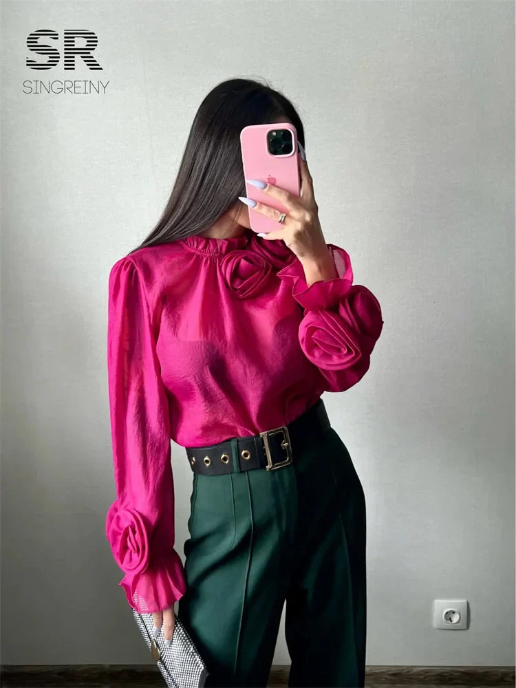 Modieuze Mesh Bloemen Blouse