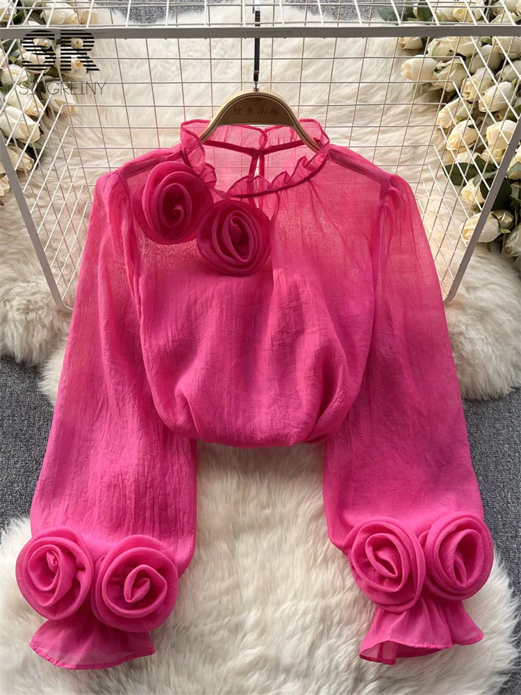 Modieuze Mesh Bloemen Blouse
