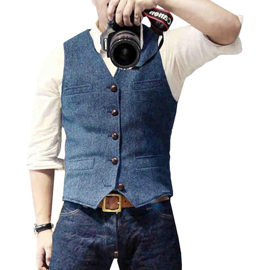 Heren Gilet Blauw Denim Stijlvol Mason - Mode Vibes