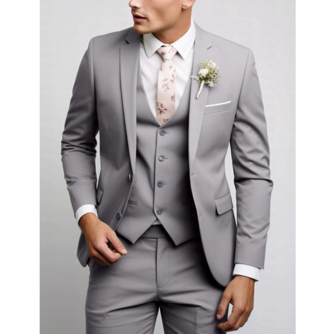 Heren Kostuum Slim Fit Lichtgrijs 3-Delig Pak