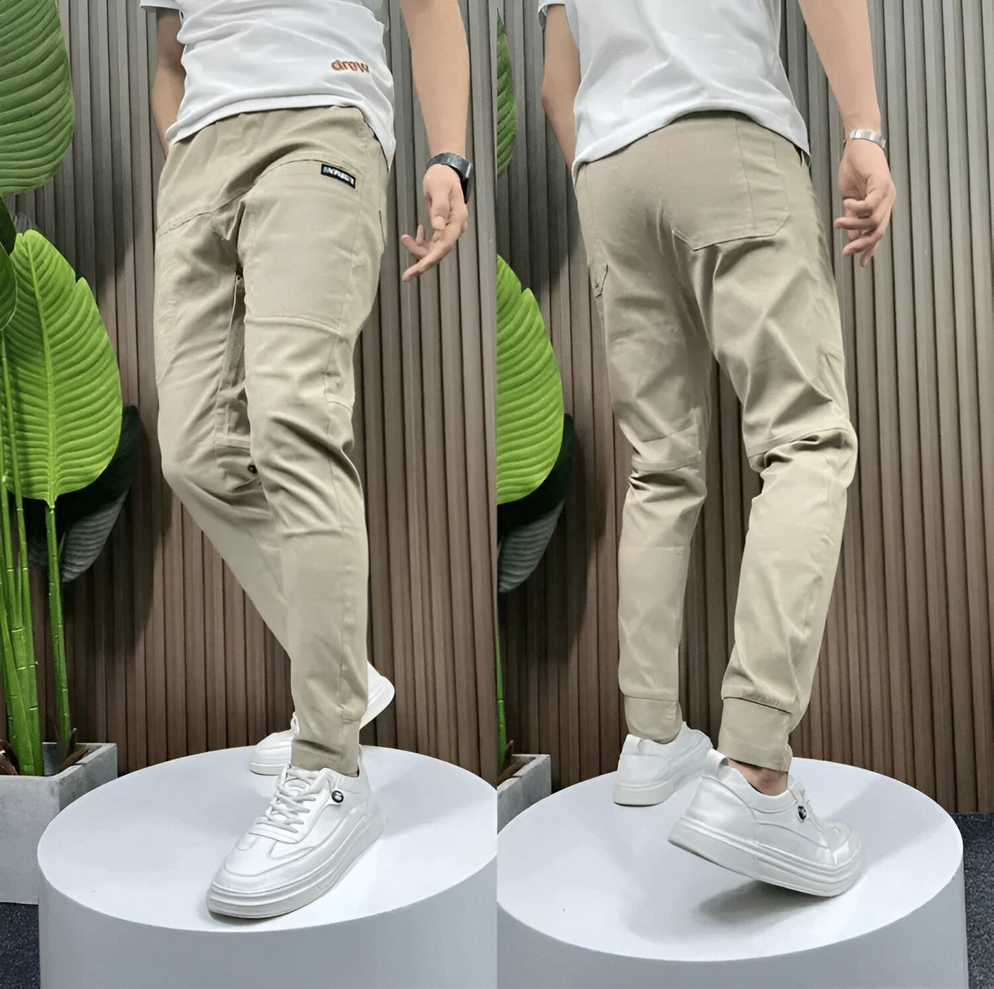 Slim fit cargo broek met elastische boorden