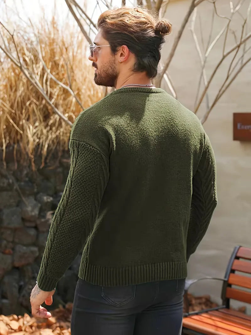 Slim fit crew neck trui met kabelpatroon