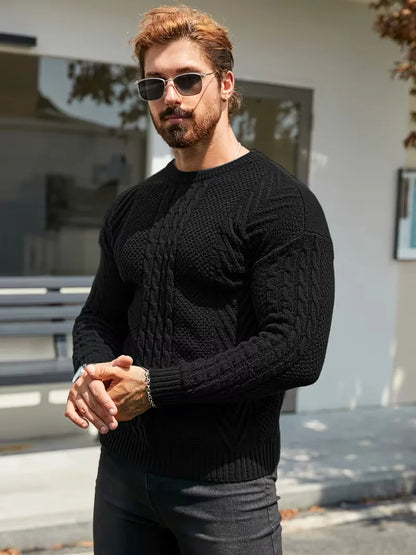 Kabeltrui Slim Fit Crew Neck Zwart - Mode Vibes