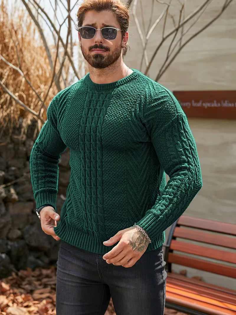 Slim fit crew neck trui met kabelpatroon