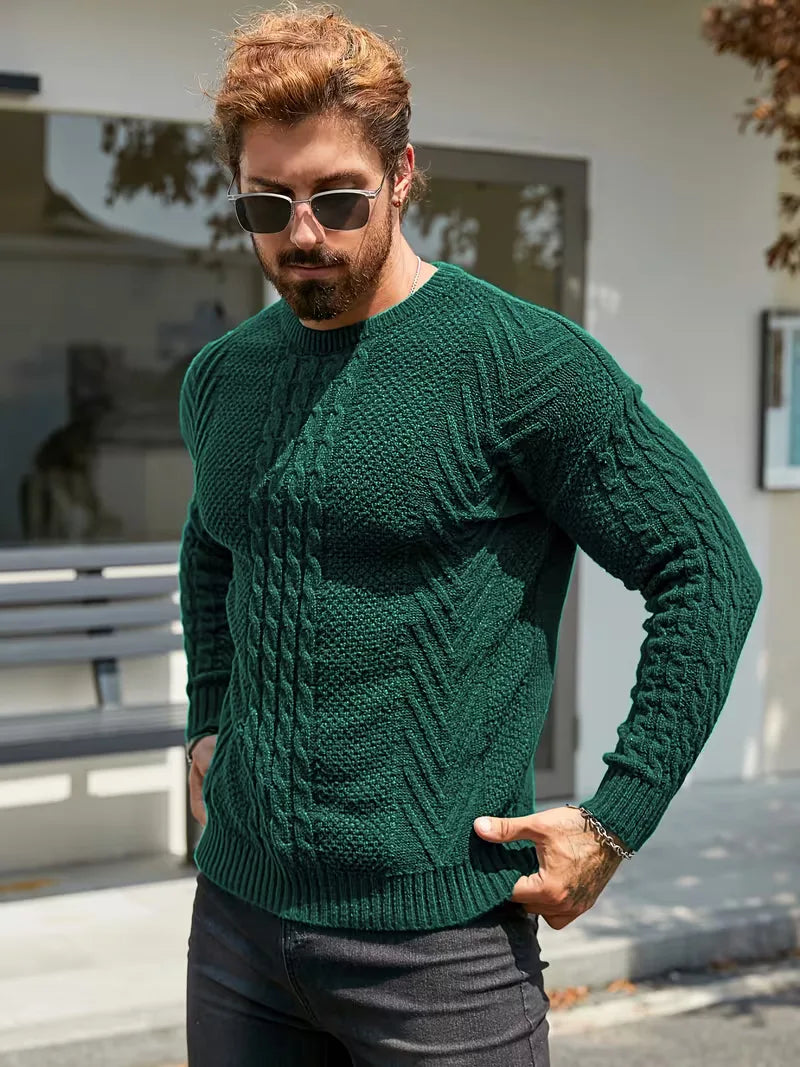 Slim fit crew neck trui met kabelpatroon