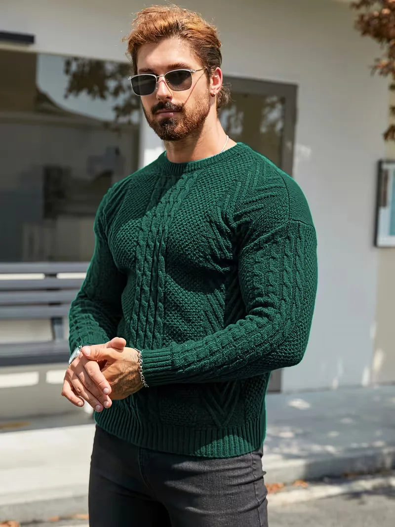 Slim fit crew neck trui met kabelpatroon