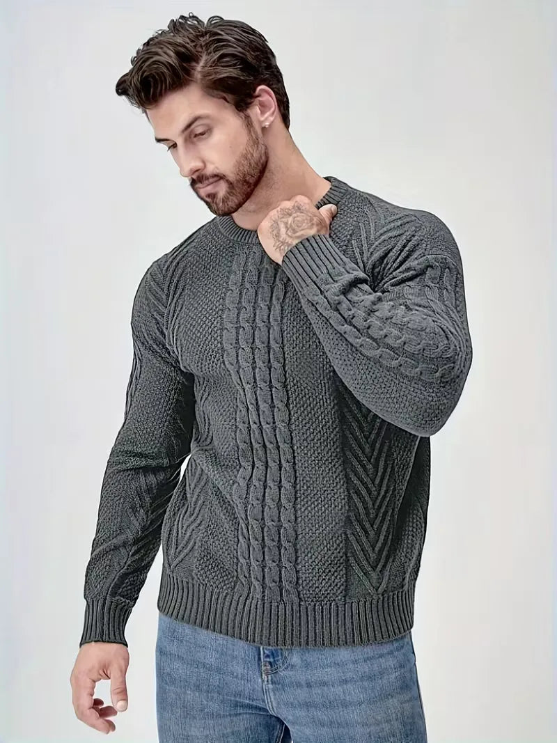 Slim fit crew neck trui met kabelpatroon
