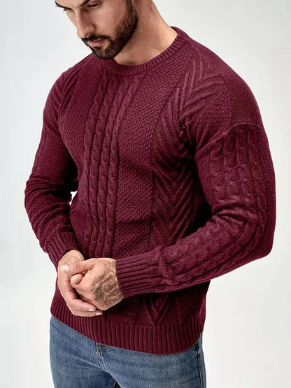 Slim fit crew neck trui met kabelpatroon