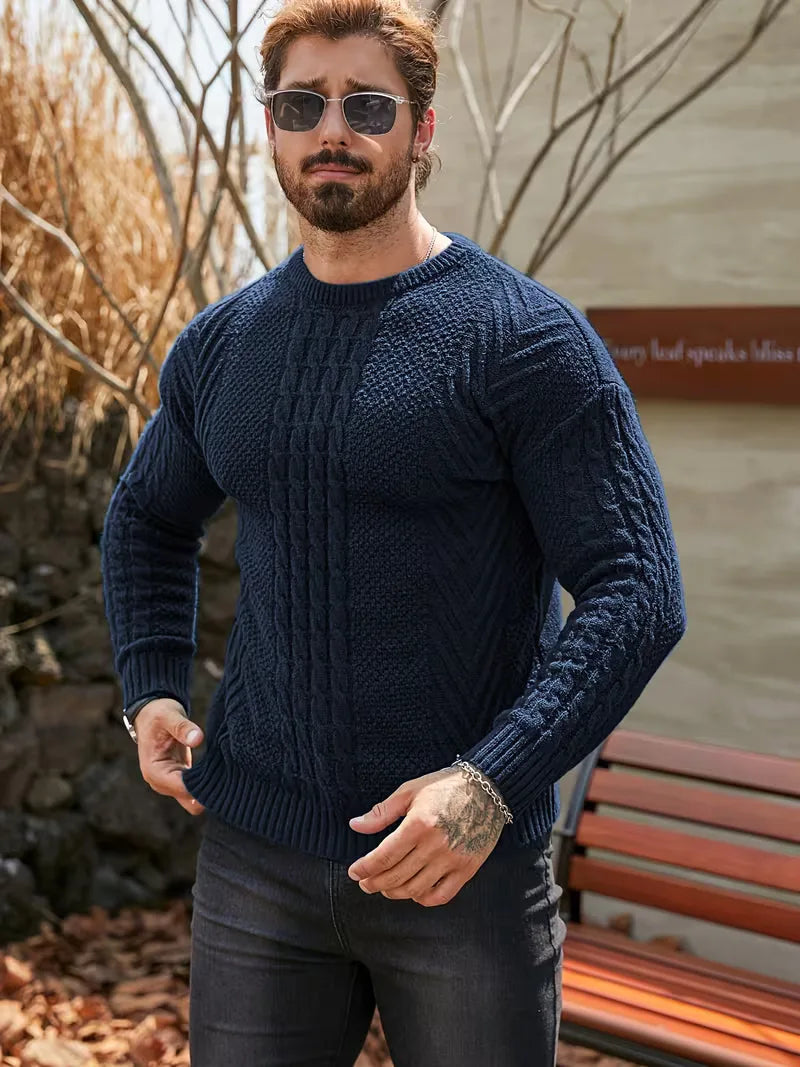 Slim fit crew neck trui met kabelpatroon