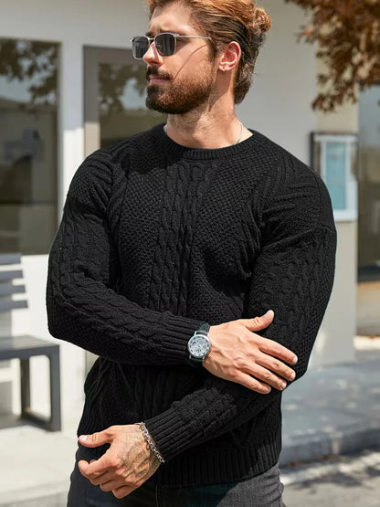 Slim fit crew neck trui met kabelpatroon
