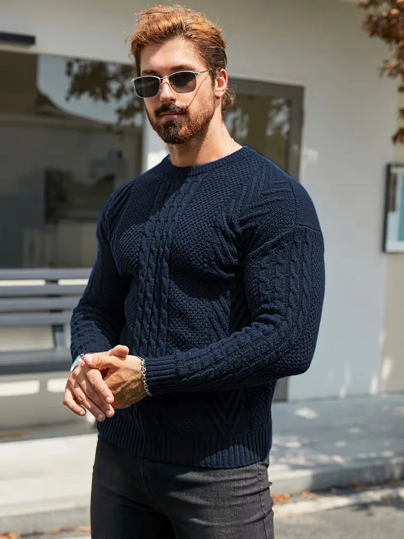 Slim fit crew neck trui met kabelpatroon