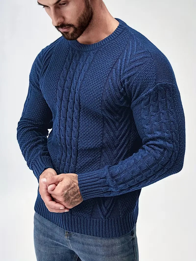 Slim fit crew neck trui met kabelpatroon
