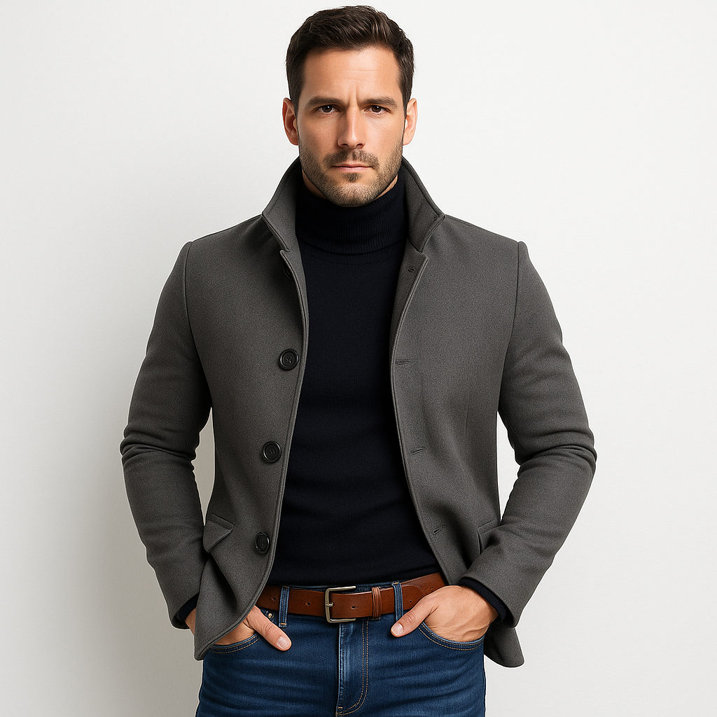 Jas Slim Fit Met Opstaande Kraag En Knopen - Mode Vibes