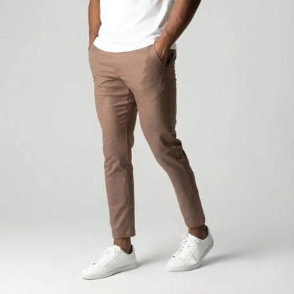 Lichtbruine Stretch Broek Slim Fit Elastische Band - Mode Vibes